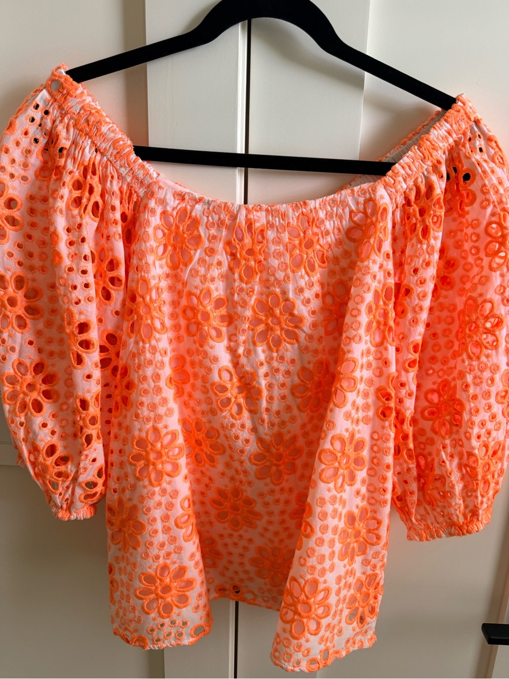 Lilly Pulitzer Neon Orange Floral Eyelet Off-Shoulder Blouse